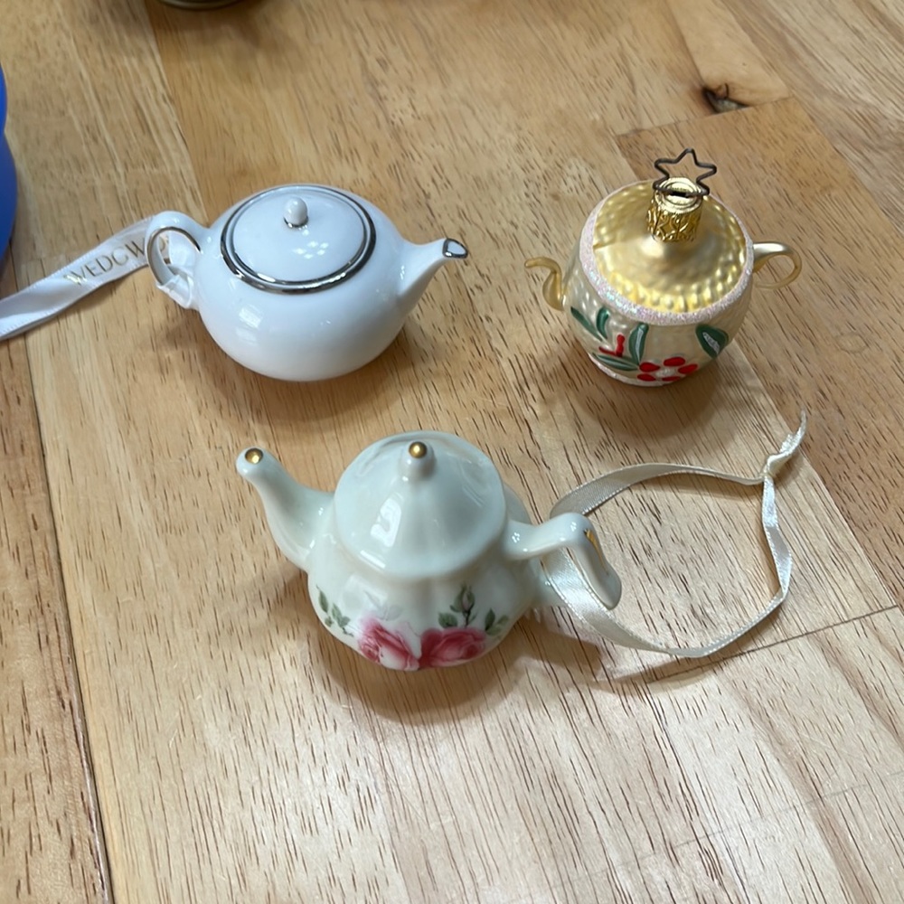 Three Miniature Teapot Ornaments